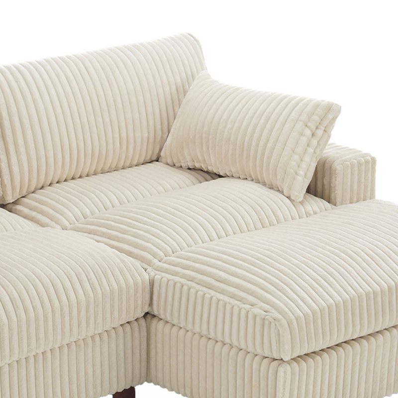 3 - Piece Upholstered White Faux Rabbit Fur Flannel Reversible Modular Sofa Living Room Sectional Couch with Ottoman