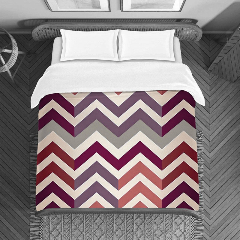 Housse de couette à chevrons, Housse de couette pour lit simple, Mauve / rouge