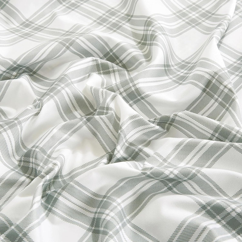 Gray and White Plaid Queen Microfiber Deep Pocket Sheet Set