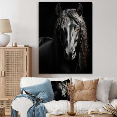 «Black White Horse Portrait Vibrant», reproductions d'art mural animaux