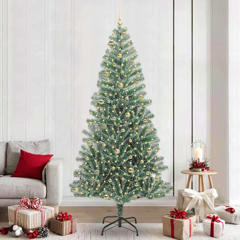vidaXL Artificial Christmas Tree Snow Flocked with LED Light, 7.87 ft