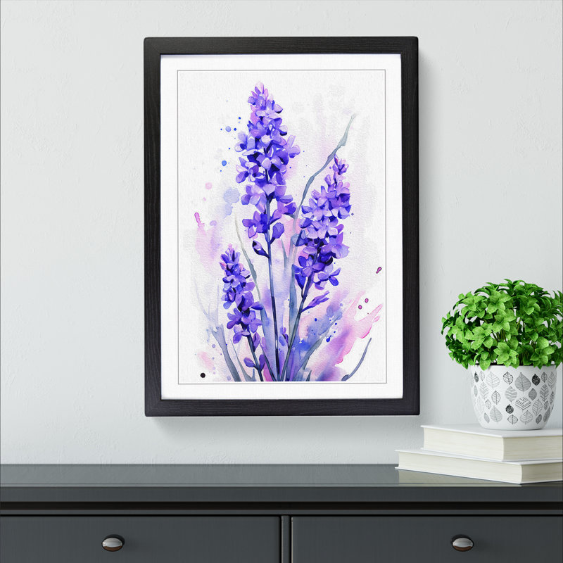 Lavender Flower Gestural Art - Framed Print, Black Framed, 46cm H x 34cm W x 2cm D