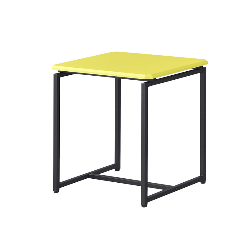 Table basse jaune en fibre de carbone, 2 tables d'appoint, bords biseautés et plateaux de densité moyenne