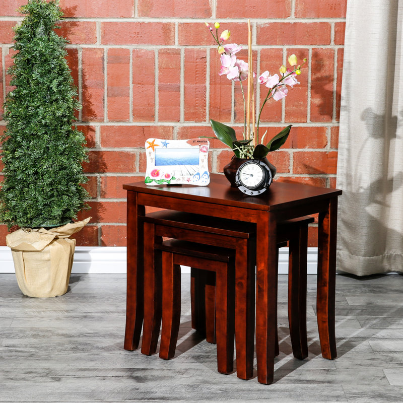 3 tables gigognes, cerisier - plateforme moderne pour présentoir