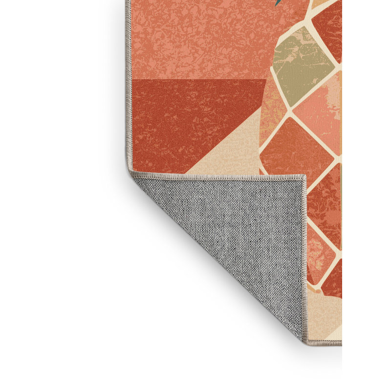 Machine Washable Tomohon Pineapple Tropical Block Print Rug in Beige – Beige Binding, 8x10
