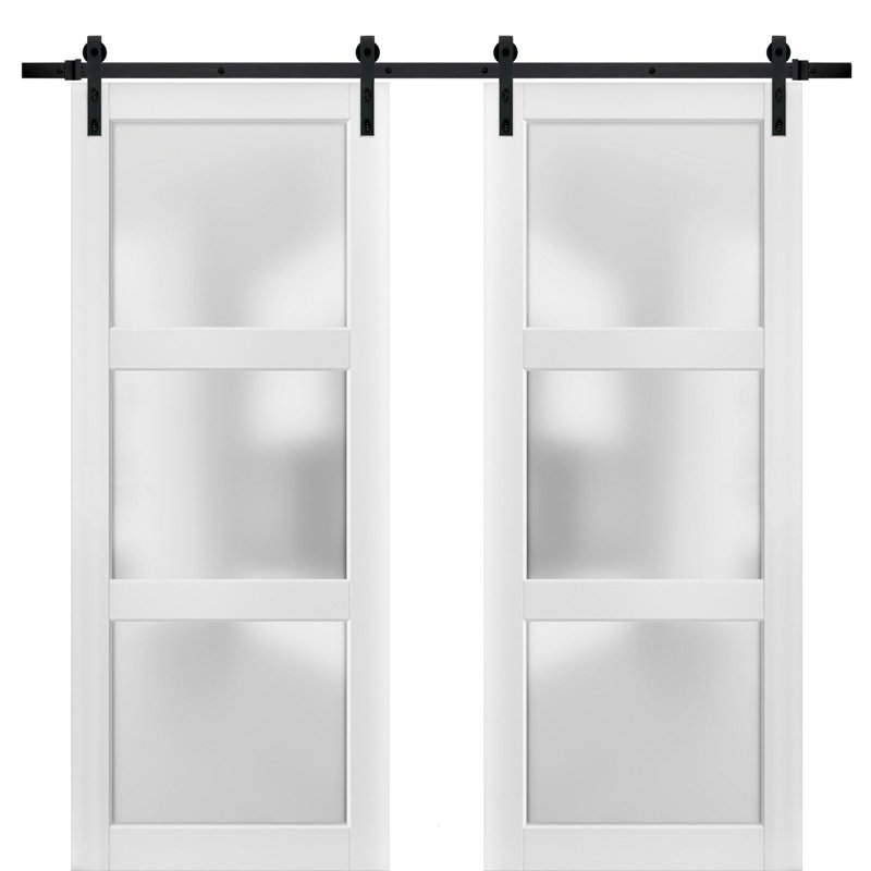 Portes de grange en verre givré Lucia avec quincaillerie d'installation, 84 po x 80 po