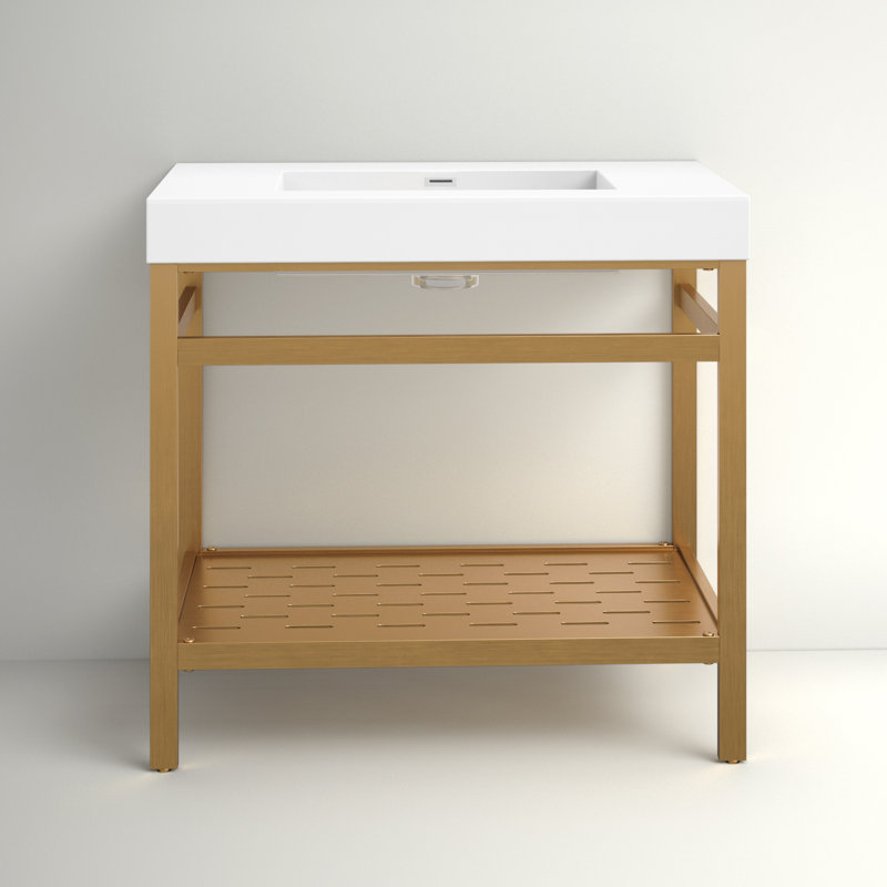 Ensemble de meuble-lavabo simple 35,8 po Jerrod, Or brossé, Blanc, Blanc
