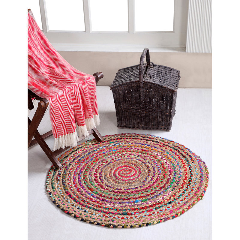 L'Oasis Striped Jute / Sisal Hand Woven Area Rug, Round 120cm