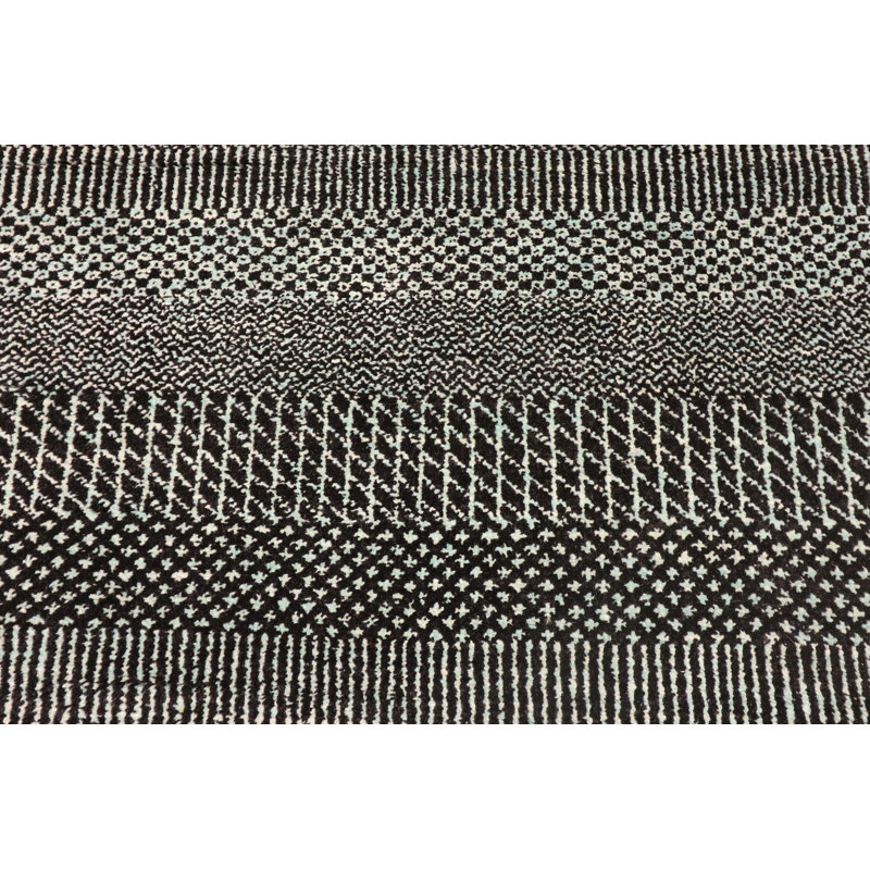 Hand-Knotted High-Quality Blue and Black Area Rug, Runner 2'8" x 9'10"