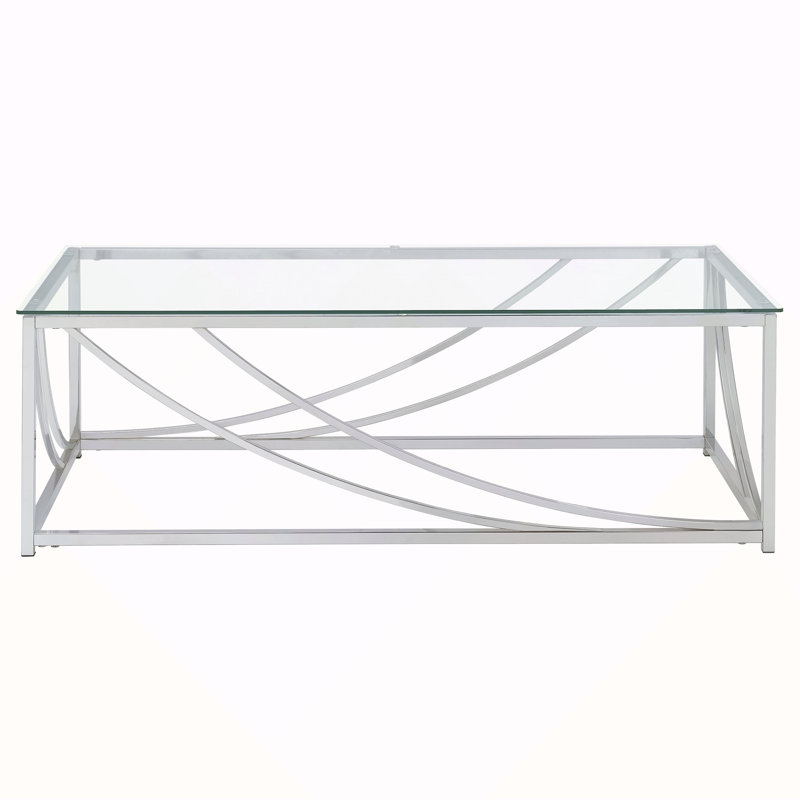 Table basse en verre et chrome avec pieds en métal Brianne