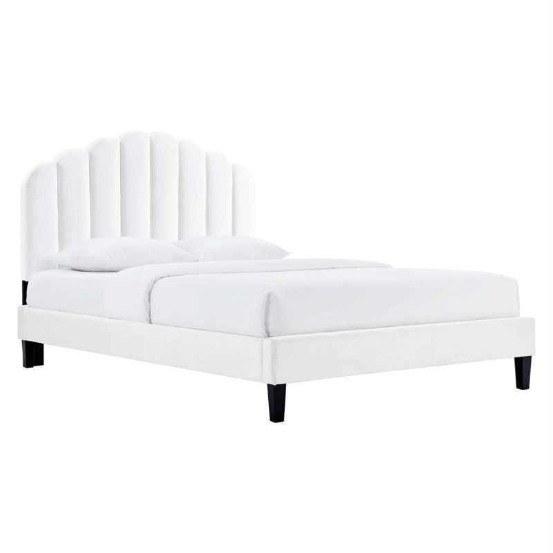 Daisy Performance Velvet Queen Platform Bed In Charcoal, White, Full/Double