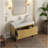 36" Bathroom Vanity&Sink, Freestanding Striped Plywood Storage Cabinet With Drawer & Open Shelf, Carrara White Sintered Stone Top & Undermount Ceramic Basin, Pre-Assembled, Corolla Oak Woodgrain-56702583-56702582-56702580