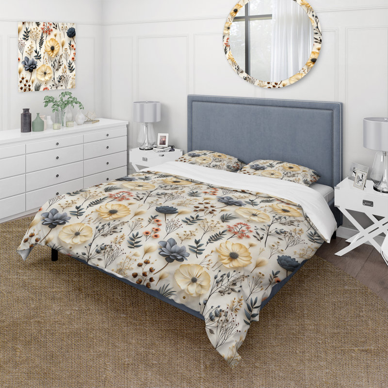 Literie Whispering Flora II, Housse de couette pour grand lit et 2 taies décor