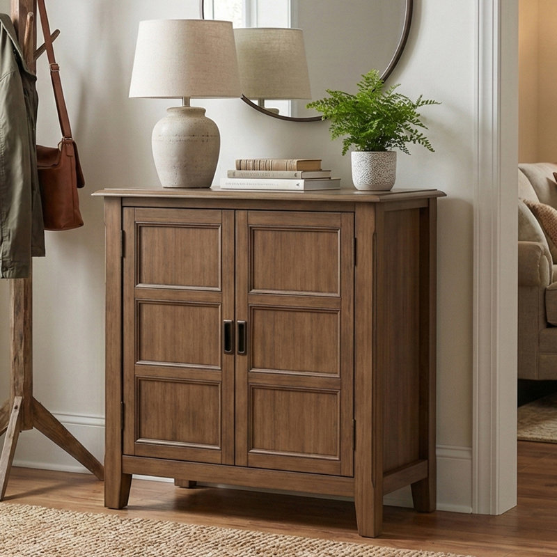 Burlington 30"W Solid Wood Transitional Low Storage Cabinet With Adjustable Shelves, Brown