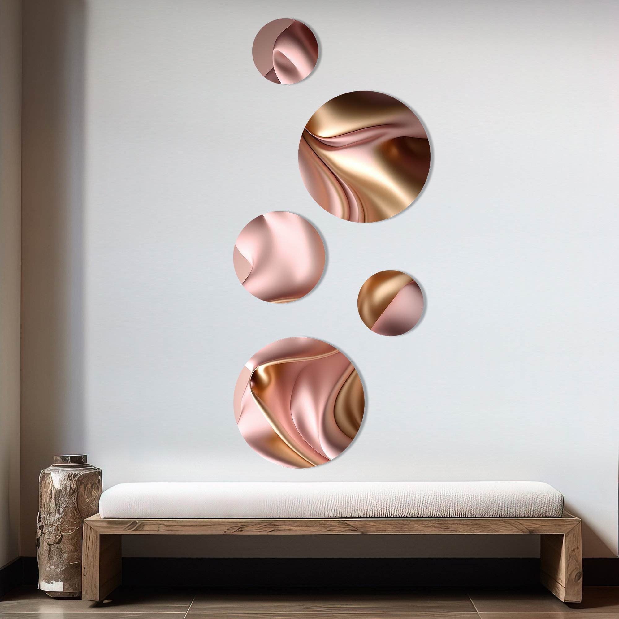 Design Art 5 Liquid Gold In Subdued Pink And Taupe II Round Wall