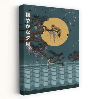 Japanese Wisteria Moon Contemporary Wall Art Print by Nicholas - Wrapped Canvas Print