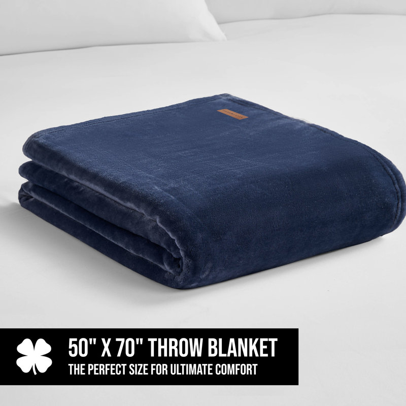 Lucky Brand Solid Plush Throw Blankets, Vintage Blue Indigo