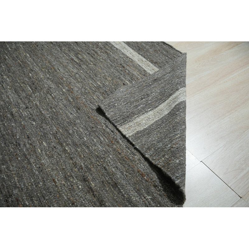 Gray Handwoven Wool Subtle Linear Bands Geometric Modern Contemporary Carpet Rug, 9' x 12'