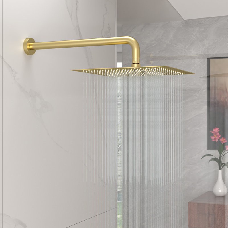 12 Inch Rain Shower Head High Pressure High Flow Square Stainless Steel Rainfall Showerhead, Brushed Gold