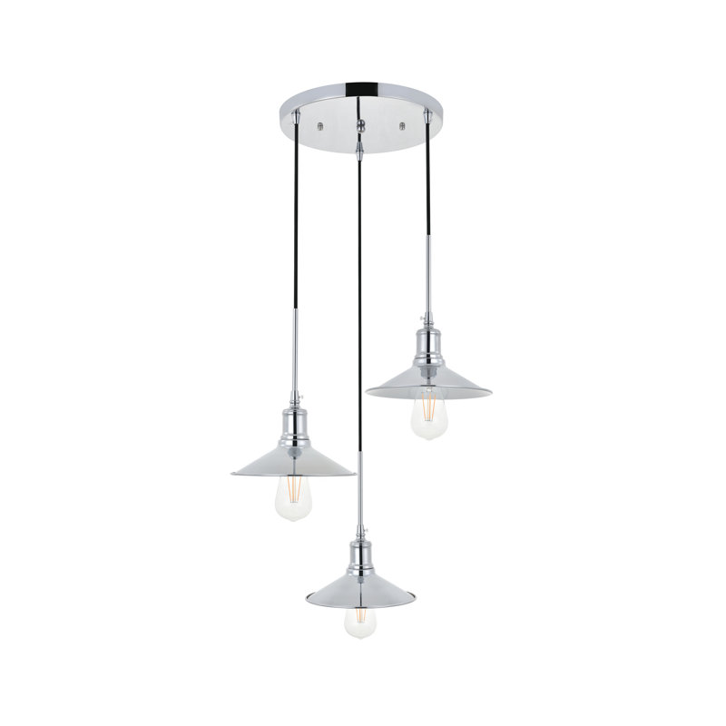 Luminaire suspendu conique 3 lumières grappe Dellwood, Chrome