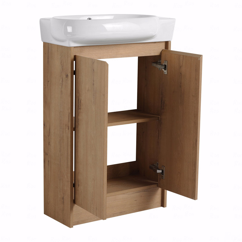 Meuble-lavabo autoportant de 23 po avec lavabo et portes à fermeture en douceur, Brun