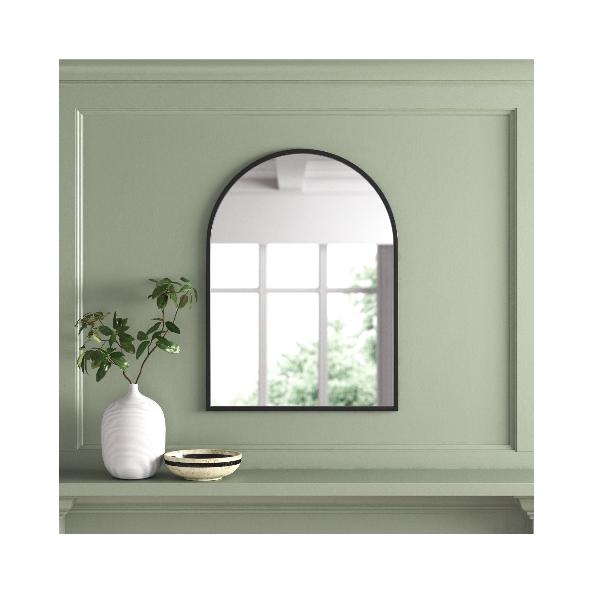 Sabine Metal Arch Wall Mirror, Black, 30" x 22"