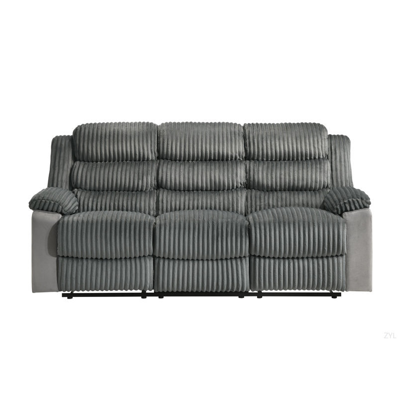 Gray Corduroy & Velvet Motion Sofa