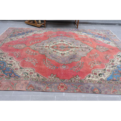 Handmade Vintage Moroccan Oushak Rug in Vibrant Red - Oversized Turkish Floor Accent