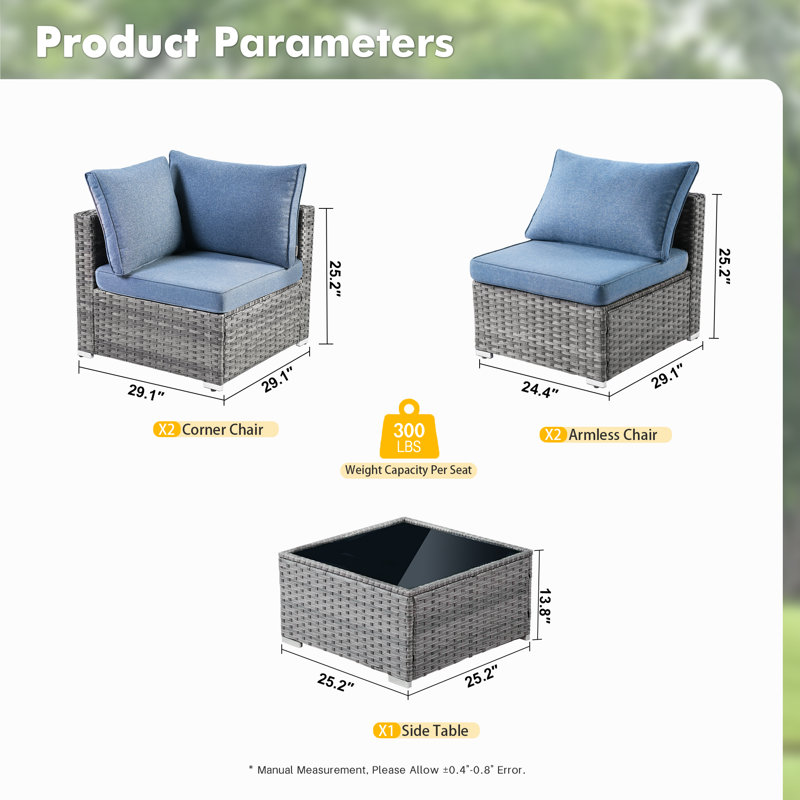 Anuksha 107.08'' Wide Straight Powder Coated Steel Patio Sectional with Cushions, Denim Blue