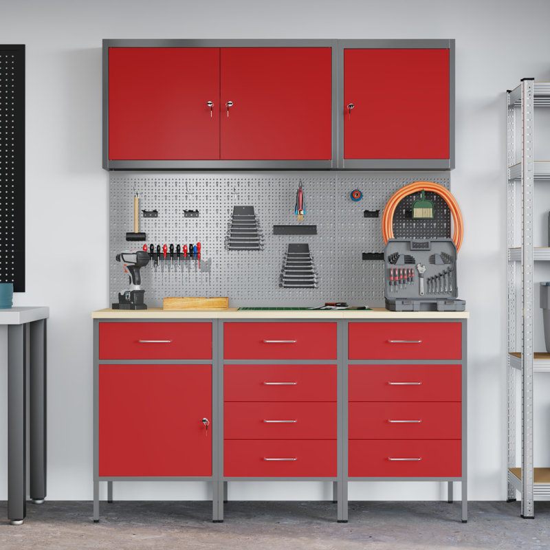 Work Cabinet with Drawer, Red