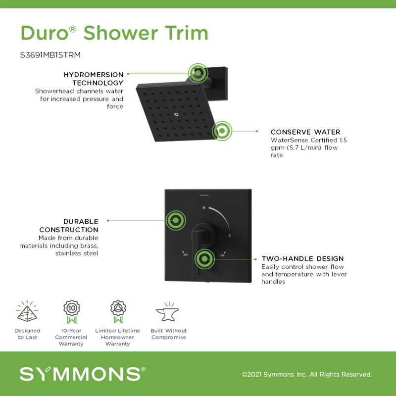 Duro HydroMersion Single Handle Volume Control Shower Faucet, Matte Black