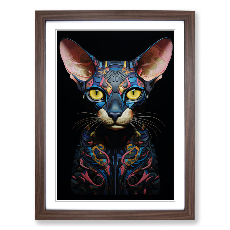 Sphynx Cat Neo Plasticism Art - Framed Print, Walnut Framed, 64cm H x 46cm W x 2cm D