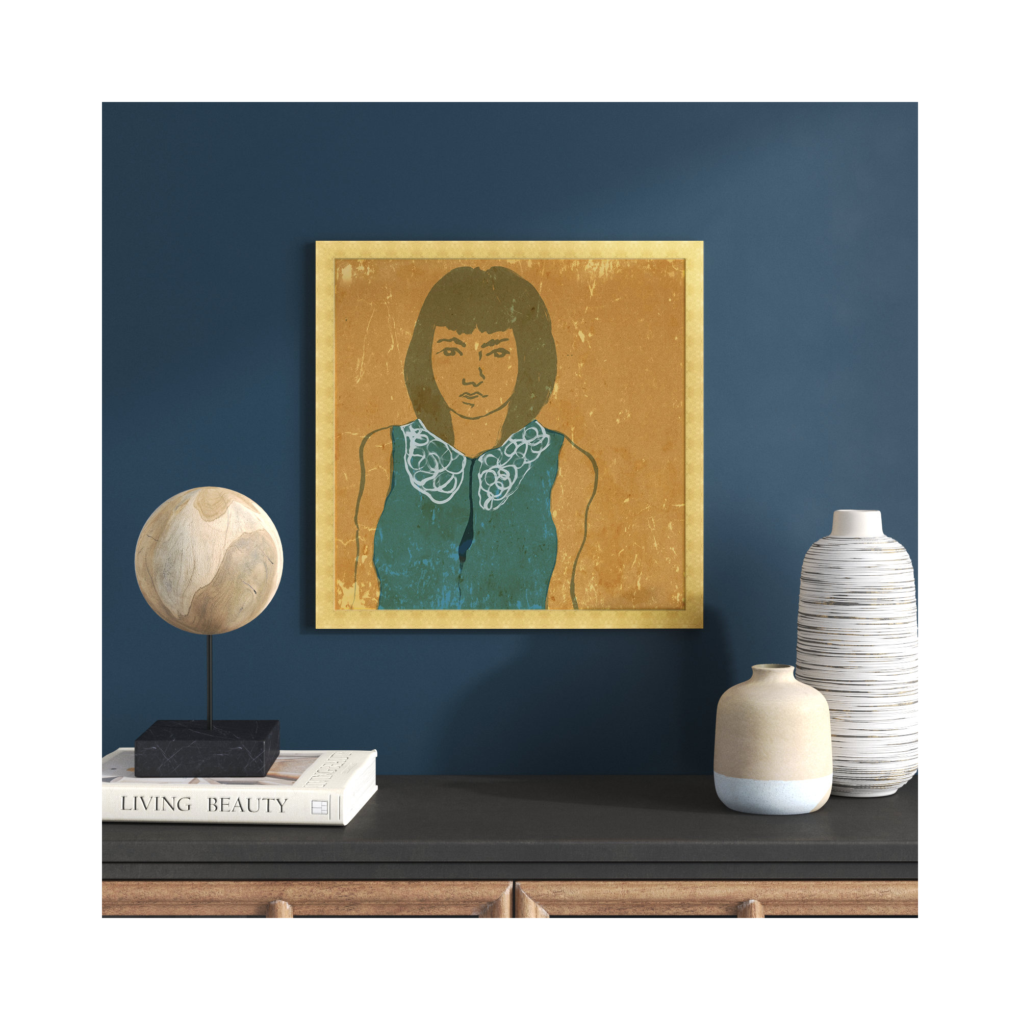 Lady In Teal by Oliver Gal, 18" H x 18" W x 0.5" D, Gold