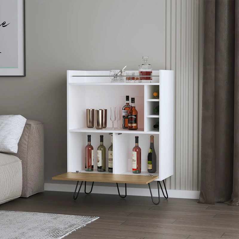 Bar avec porte rabattable et rangement pour bouteilles de vin