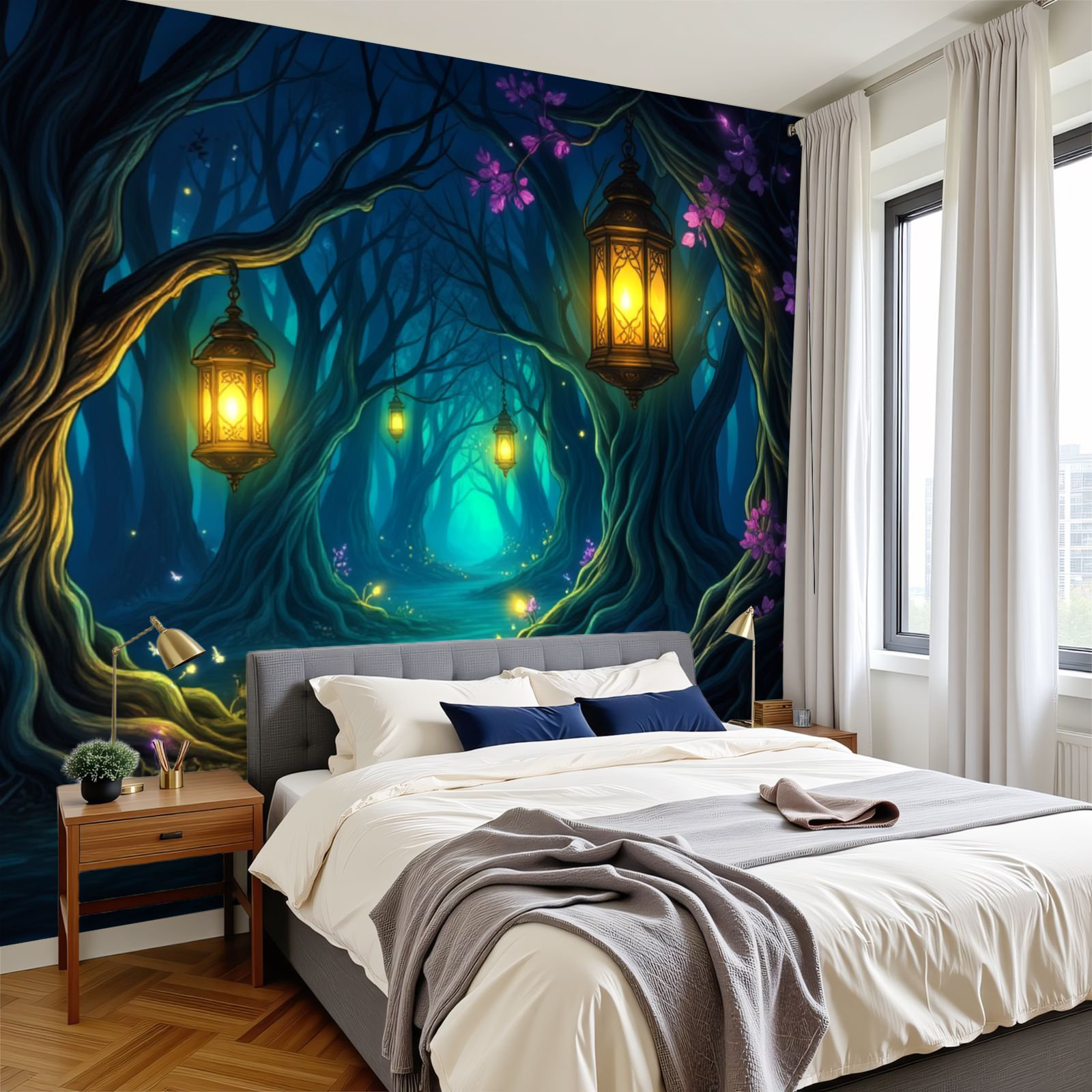 Red Barrel Studio® Peel and Stick Wallpaper Magical Forest Glowing ...