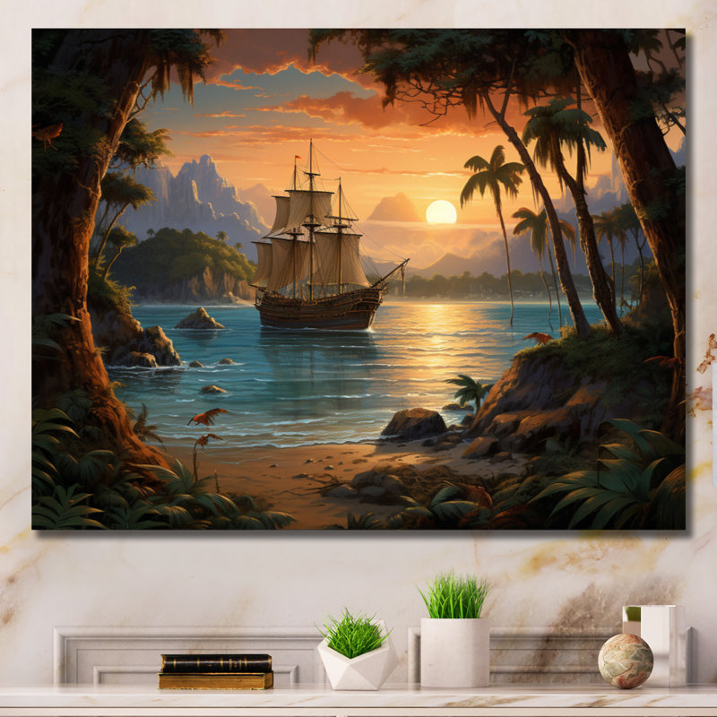 Pirate Boat Lost Isles On Canvas Print, 16" H x 32" W x 1" D, Wrapped Canvas