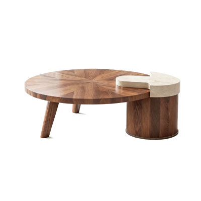 Retro Walnut Solid Manufactured Wood Round Coffee Table