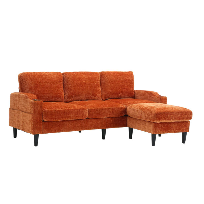 Adylynn Upholstered L-Shaped Sectional, Orange Chenille