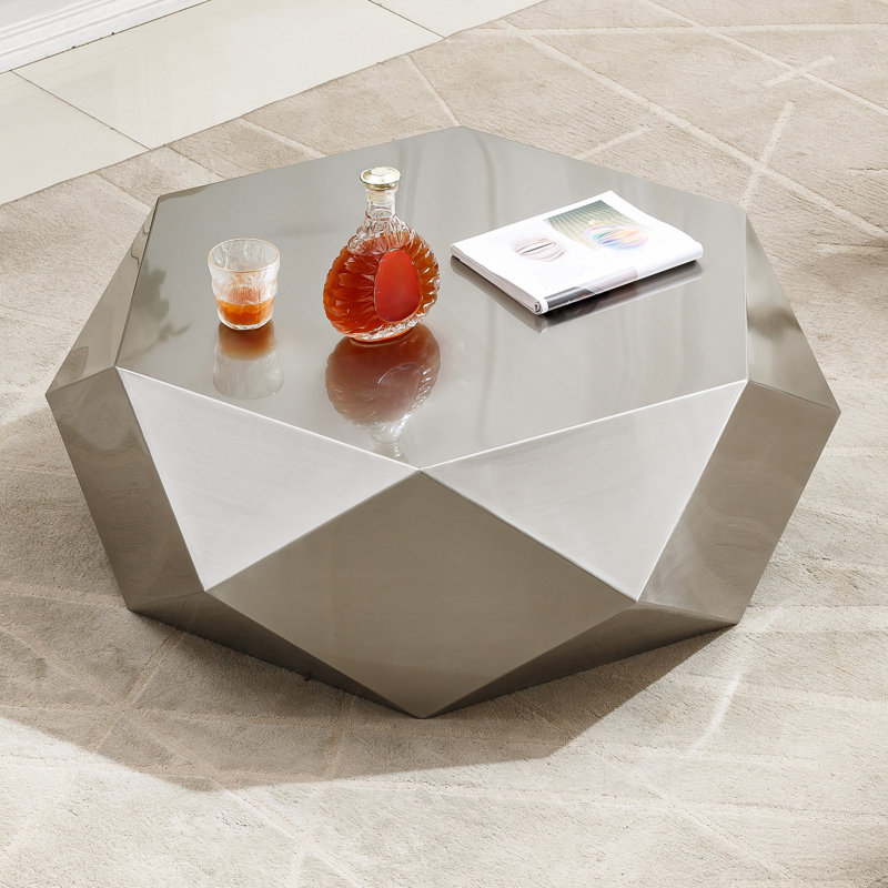 41.7" Modern Gold Coffee Table With Diamond-Shaped Design With Fully Assembled, Gray