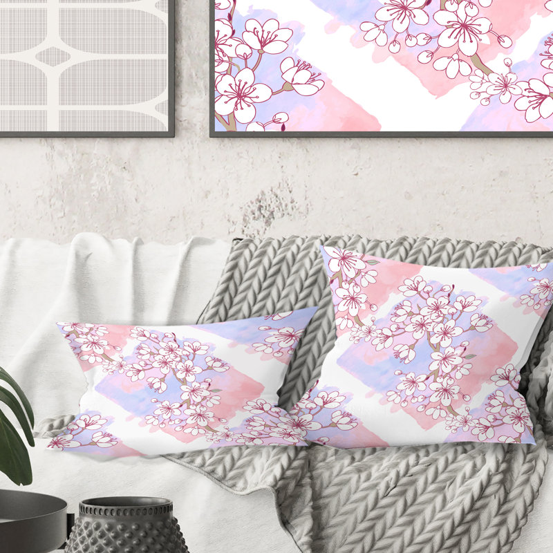Coussin décoratif rétro à motif floral rose I - Mid-Century, 18 po x 18 po