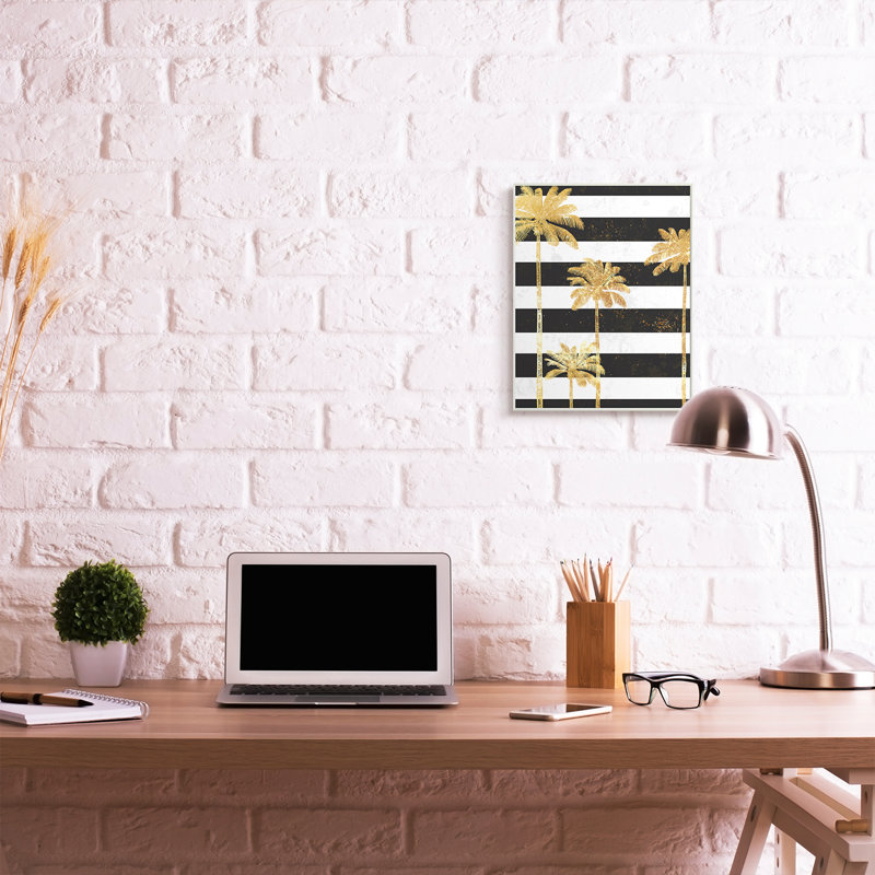 «Golden Palm Trees Bold Black White Stripes» par Ziwei Li - impression d'art graphique, H 19 po x l 13 po x P 0,5 po