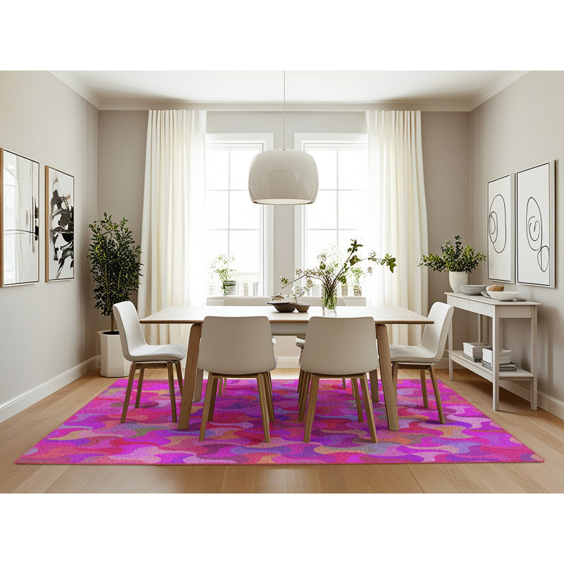 Motif géométrique rose Tapis décoratif, Rectangle 7 pi x 10 pi