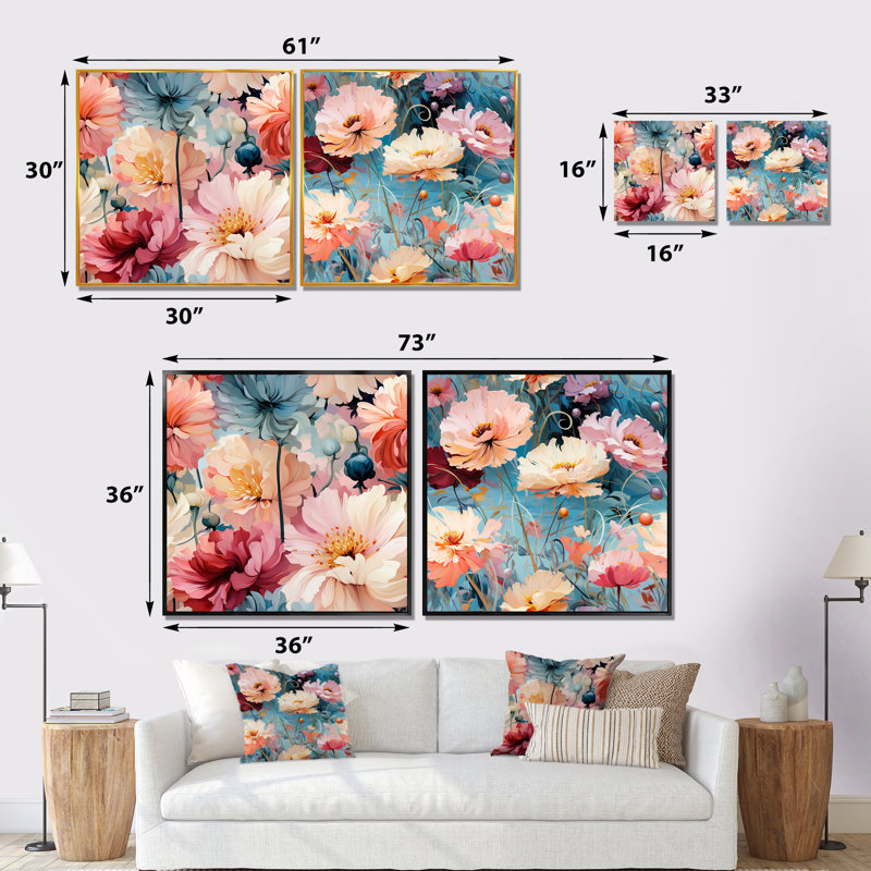 Lisieux - ensemble de 2 reproductions d'art sur toile florales, Encadrement doré, H 16 po x l 33 po x P 1 po