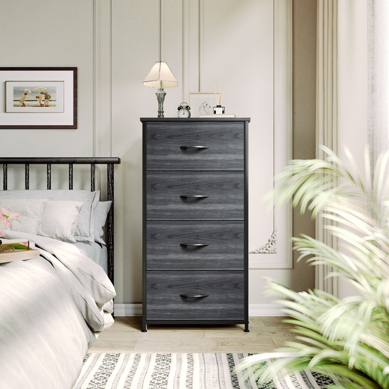 Commode pour la lingerie 4 tiroirs Kathiria, Gris anthracite, noir / noir