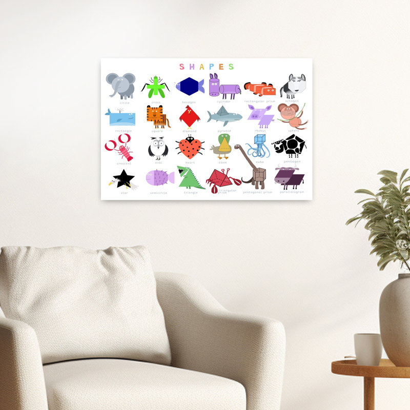 «Geometric Animal Fun», art mural contemporain géométrique coloré, 16" H x 24" W