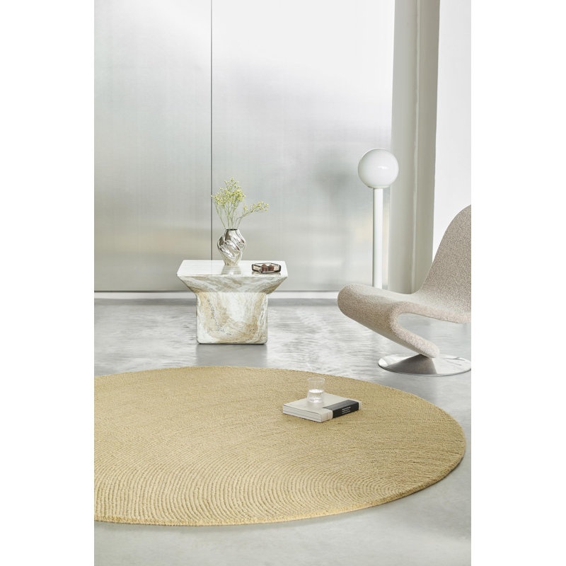 Hand Tufted Wool Area Rug in Sand, Round 4'11"