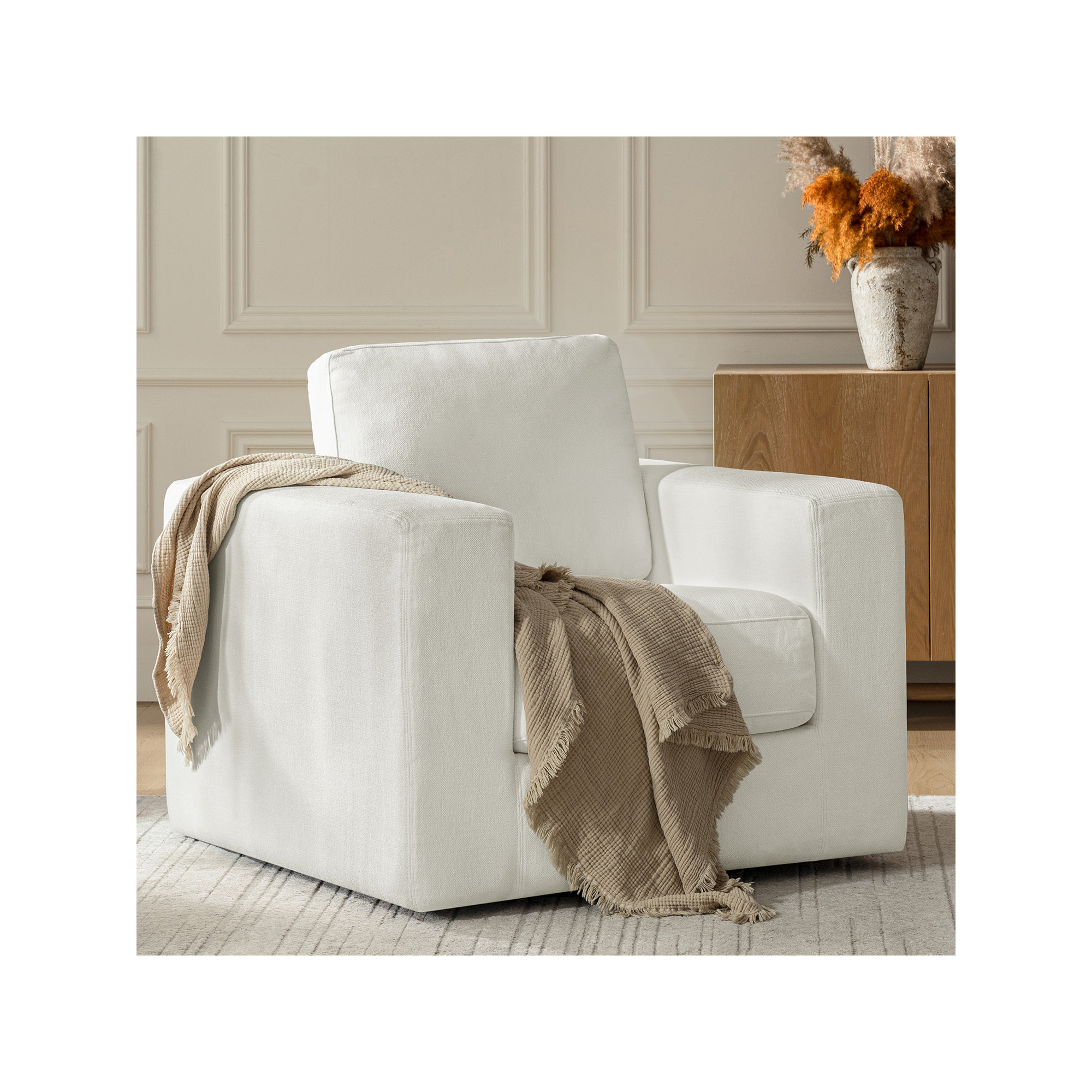Adley Swivel Accent Chair, Ivory