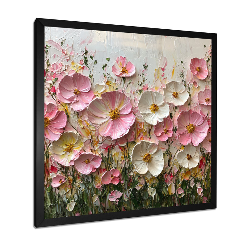 Décoration murale rose pastel crème de fleurs sauvages champ III - Fleurs sauvages, H 30 po x l 30 po, Noir, noir, noir, noir