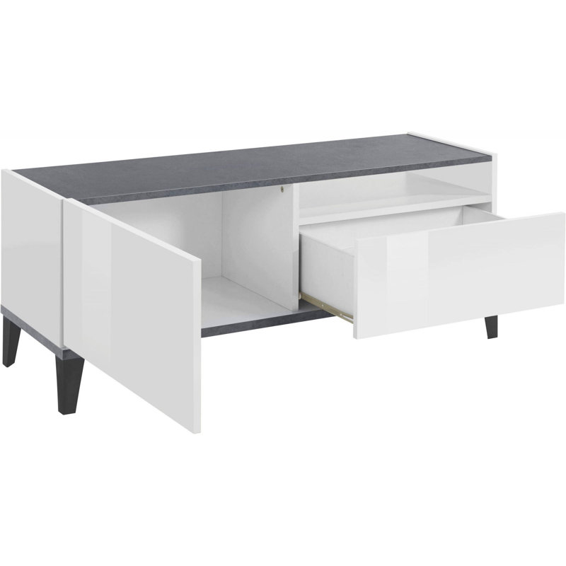 Puteaux Unfinished TV Stand, White Glossy/Slate