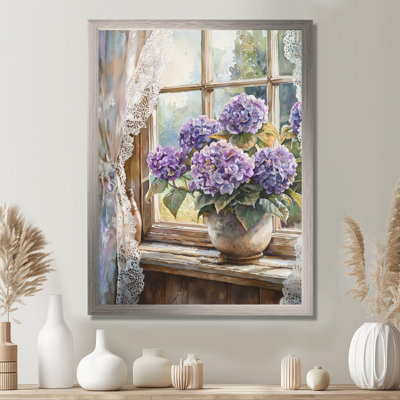 Hortensias par la ferme fenêtre II - décoration murale florale